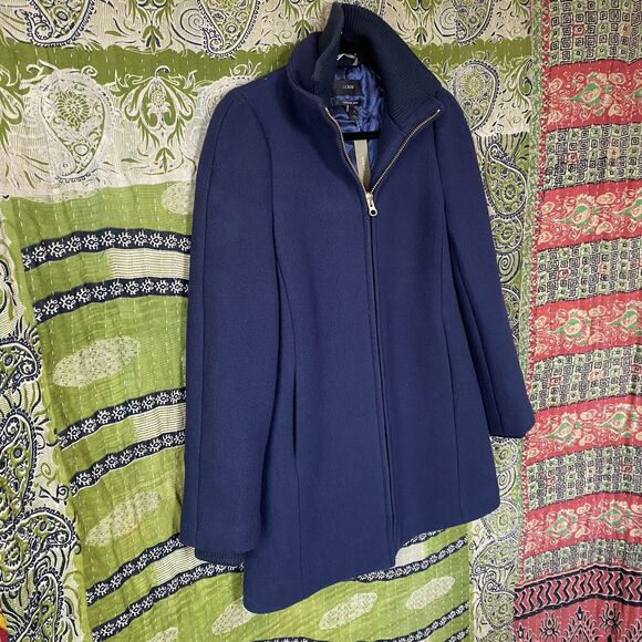 NWT J. Crew Navy Italian Wool Blend Stadium Cloth Lodge Coat Size 00 - Picture 9 of 16